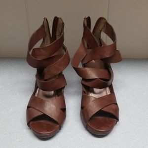 Strappy Brown Wedge Heels